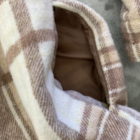 Hurley Cream & Brown Plaid Flannel Shacket Jacket Fall Neutral Pocket Size Small - Picture 10 of 12